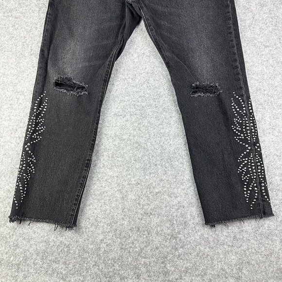 Levis Premium 501 Jeans Womens 29 Faded Black Distressed Studded Crop Big E Rock - Picture 3 of 16